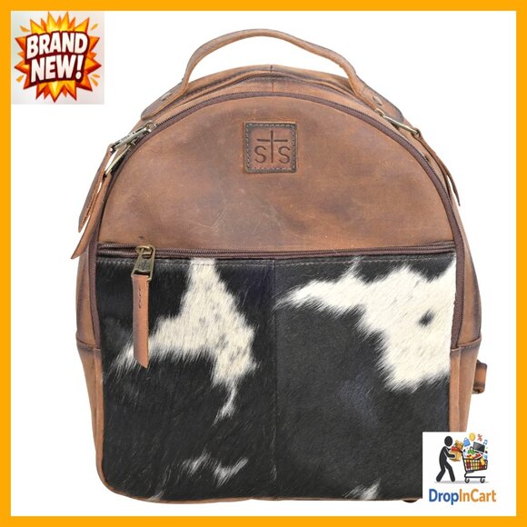 Genuine Leather Backpack Adjustable Straps Western Chic Casual Durable Brown